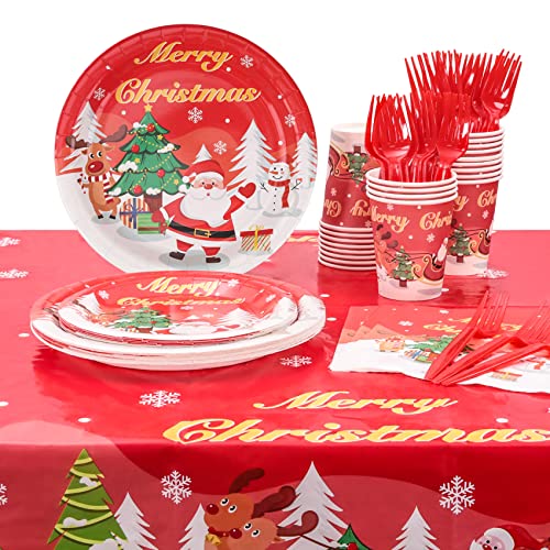 10pcs Christmas Themed Disposable Party Dinnerware Set, Including Paper Cups,  Ideal For Christmas Party Decoration