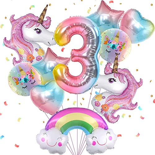 Unicorn Birthday Decorations Girls, Pastel Unicorn Party Decorations Supplies with Happy Birthday Banner Unicorn Rainbow Foil Balloons Latex Balloons