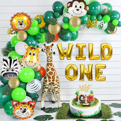 Wild One Birthday Decorations for Boys, 79pcs Wild One Balloons Kits with Artificial Leaves, Animal Balloons for Jungle Safari Theme 1st Birthday Decorations