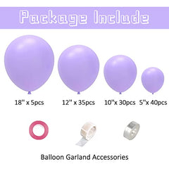 Purple Balloons 110 Pcs Pastel Purple Balloon Garland Kit Different Sizes 5 10 12 18 Inch Light Purple Balloons for Baby Shower Wedding Party Decorations