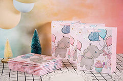 Small Baby Gift Bag Elephant Paper Gift Bags 7.9" Heavy Duty Baby Girl Gift Bag for Baby Shower Animal Theme Birthday Party Supplies,Pink1