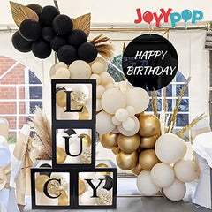 JOYYPOP Baby Boxes with 42pcs Letters(A-Z+Baby) for Baby Shower, Transparent Balloon Boxes Blocks for Gender Reveal, Bridal Shower, Birthday Party Decorations (Black)