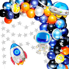 JOYYPOP Outer Space Balloon Garland Kit 118Pcs Outer Space Party Decorations with UFO Rocket Astronaut Balloons Sparkling Star Garland for Space Themed Birthday Party Supplies