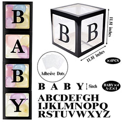 JOYYPOP Baby Boxes with 42pcs Letters(A-Z+Baby) for Baby Shower, Transparent Balloon Boxes Blocks for Gender Reveal, Bridal Shower, Birthday Party Decorations (Black)