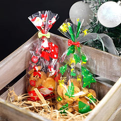 JOYYPOP Christmas Bags Christmas Cellophane Gift Bags Cookie Treat Bags With Twists for Christmas Party Supplies (150PACK,5x10inch)