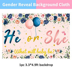 JOYYPOP 77 Pcs Gender Reveal Decorations, Baby Gender Reveal Party Supplies with Boy or Girl Balloons, He or She Backdrop and Banner for Gender Reveal Party