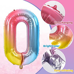 JOYYPOP 40 Inch Rainbow Number Balloon Foil Large Number 0 Balloon for Birthday Anniversary Baby Shower Unicorn Parties