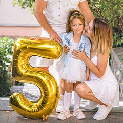 JOYYPOP 40 Inch Gold Number Balloons Foil Large Helium Number 5 Balloon for Birthday Anniversary Graduation Baby Shower Party Decorations