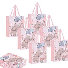 Small Baby Gift Bag Elephant Paper Gift Bags 7.9" Heavy Duty Baby Girl Gift Bag for Baby Shower Animal Theme Birthday Party Supplies,Pink1