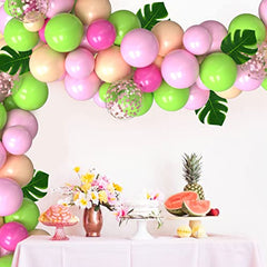 109 Pcs Tropical Balloon Arch Garland Kit with Pink Green Balloons Rose Gold Confetti Balloons and Tropical Leaves for Hawaii Luau Theme Birthday Baby Shower Party