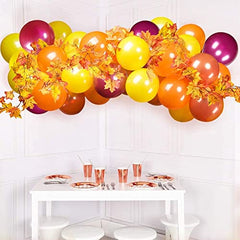 JOYYPOP Fall Balloon Garland Arch Kit with Burgundy Orange Balloons and Artificial Maple Leaves Vine for Fall Woodland Autumn Birthday Thanksgiving Party Decorations 60pcs