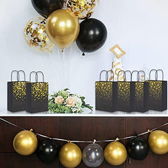 Small Black Gold Gift Bags 24pcs Paper Bags with Handles for Birthday, Wedding, Bridal, Black and Gold Party Decorations (8.5 x 6.3 x 3.15inch)