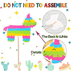 Fiesta Cupcake Toppers 28pcs Mexican Theme Cake Decorations, Taco Llama Sombrero Cactus for Summer Party Supplies