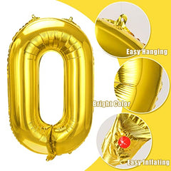 JOYYPOP 40 Inch Gold Number Balloons Foil Large Helium Number 0 Balloon for Birthday Anniversary Graduation Baby Shower Party Decorations