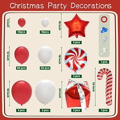 Christmas Balloon Garland Red and White Balloon Garland Kit with Christmas Red Candy Foil Balloons Gift Box for Christmas Party Decorations (Christmas Red)