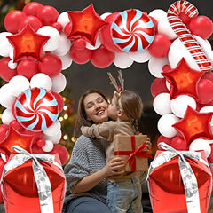 Christmas Balloon Garland Red and White Balloon Garland Kit with Christmas Red Candy Foil Balloons Gift Box for Christmas Party Decorations (Christmas Red)