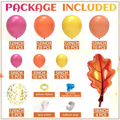 JOYYPOP Fall Balloon Garland Arch Kit with Burgundy Orange Balloons and Artificial Maple Leaves Vine for Fall Woodland Autumn Birthday Thanksgiving Party Decorations