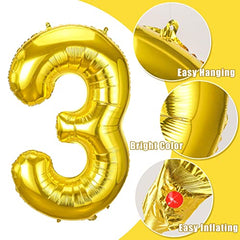 JOYYPOP 40 Inch Gold Number Balloons Foil Large Helium Number 3 Balloon for Birthday Anniversary Graduation Baby Shower Party Decorations