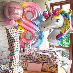 JOYYPOP 40 Inch Rainbow Number Balloon Foil Large Number 8 Balloon for Birthday Anniversary Baby Shower Unicorn Parties