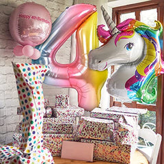 JOYYPOP 40 Inch Rainbow Number Balloon Foil Large Number 4 Balloon for Birthday Anniversary Baby Shower Unicorn Parties